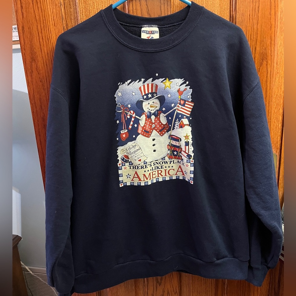Patriotic Snowman Black Sweater